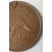 AUSTRALIA 1942 .  ONE 1 PENNY . ERROR . DEFECTIVE PLANCHET . FOREIGN OBJECT REMOVED